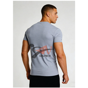 T-shirt de sport pour homme à manches courtes, coupe ajustée, séchage rapide, en polyester, col rond, uni, personnalisable avec logo, pour la course et la gym - Product Image 3