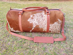 Sac de voyage en cuir véritable à poils, fermeture éclair, léger, grande capacité, bagage de voyage - Fait main, luxe LHODB-0153B - Product Image 2