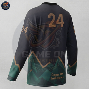 Uniforme de Hockey sobre Hielo Personalizado con Estampado de Montaña, Ropa Deportiva de Equipo, Tejido Transpirable de Sublimación, Verde y Negro - Product Image 4