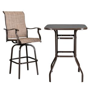 Tavolo Alto da Bar in Ferro Battuto e Vetro Marrone per Set da Giardino - Product Image 6