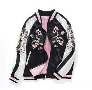 Embroidered Reversible Varsity <b>Jacket</b> Black <b>Sequin</b> Front Logo Regular Fit Turn-down Collar Zipper Closure <b>Men</b> Autumn - Product Image 4