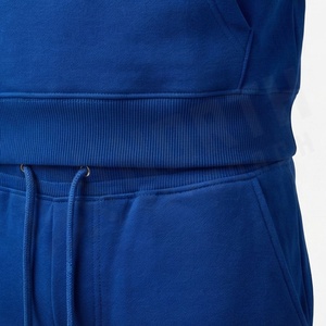 Men's Blue Hooded <b>Tracksuit</b> Solid Color Casual Sportswear Full Length Drawstring Pants 100% Cotton Midweight Regular Fit - Product Image 5