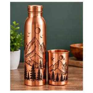 Juego de Botellas de Agua de Cobre con Diseño Geométrico de Diamantes, Acabado Martillado, Portátiles para Viaje, Diseño Moderno con Tapas - Product Image 5