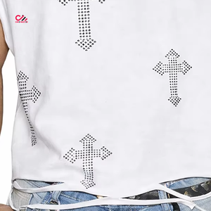 Camisetas sin Mangas Vintage para Hombre con Diseño Personalizado y Estampado de Diamantes de Imitación, Camisetas de Punto Casuales Estilo Urbano, Precio al por Mayor - Product Image 3