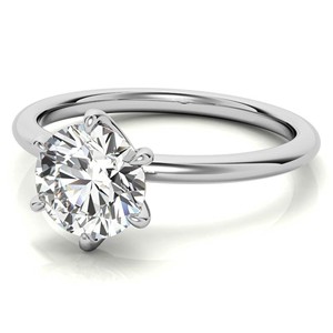 Bague de fiançailles classique en moissanite ronde brillante en or blanc 14 carats, solitaire à 6 griffes, pour demande en mariage - Product Image 3