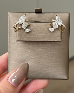 Diamond Cluster Stud <b>Hoop</b> <b>Earrings</b> 14k <b>Solid</b> Gold Prong Set Mixed Cuts Lab Grown Bridal Luxury Minimalist Fine Jewelry Wholesale - Product Image 3