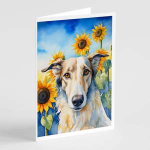 Whimsical Borzoi in Sunflowers A7 Size <b>5x7</b> Blank Greeting Cards Pack of 8 with <b>Envelopes</b> for Notes and Messages - Product Image 1