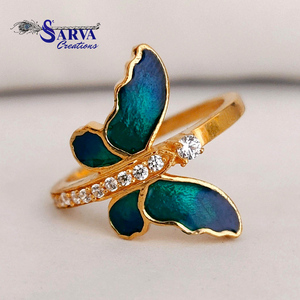 <b>Gold</b> Plated Butterfly <b>Ring</b> 925 Sterling Silver Blue Enamel Wings Moissanite <b>Cocktail</b> <b>Ring</b> for Women Romantic Style - Product Image 6