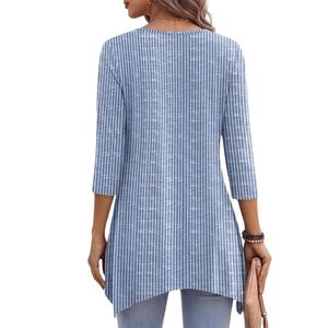 Tunique bohème en rayonne bleu clair à pois géométriques, imprimé texturé, col rond, ourlet asymétrique, grande taille pour femme - Product Image 2