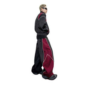 Ensemble survêtement coupe-vent oversize pour homme, veste zippée décontractée et pantalon évasé, 100% nylon, lignes réfléchissantes, nouveau design - Product Image 2