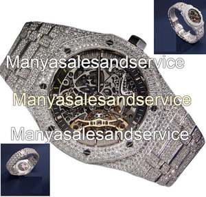 Montre en acier inoxydable avec diamant moissanite blanc, cadran noir, résistance à l'eau 10 bars, occasion spéciale, cadeau pour homme, usage quotidien - Product Image 1