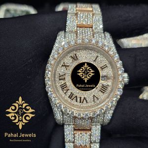 นาฬิกาเพชรหรูหราสำหรับทุกเพศ Pahal Jewels ตัวเรือนสแตนเลสขนาด 40 มม. ระบบอนาล็อก กลไกอัตโนมัติ แสดงวันที่ สายขนาด 20 มม. กระจกแซฟไฟร์ - Product Image 5