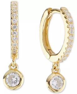 Orecchini a cerchio Huggie con ciondolo in zirconi cubici (3/8 ct. T. w.) in oro 14k su argento Sterling | Macis's - Product Image 1