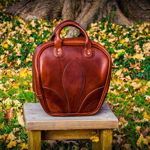 <b>Bowling</b> Style Genuine Leather Weekender Duffel Bag Zipper Closure Travel Durable Red - Product Image 5
