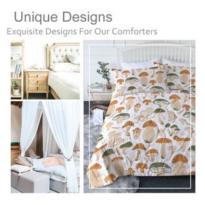 Grazioso Set Copripiumino a Forma di Fungo per Letto Singolo, Decorazione Naturale con Piante Selvatiche e Funghi, Include 1 Copripiumino - Product Image 2