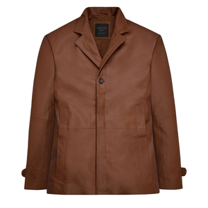 <b>Leather</b> Cult <b>Men's</b> Brown Single Breasted <b>Blazer</b> Genuine <b>Leather</b> Jacket - Product Image 1