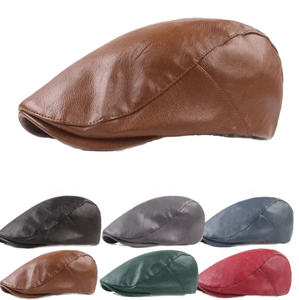 Casquette et béret ajustables en cuir PU marron pour hommes, style classique décontracté, printemps automne, adultes - Product Image 3