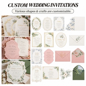 Ensemble de cartes de mariage de luxe en relief floral, décoré de pompons, blanc crème, papeterie de mariage, logo personnalisé, imprimé en typographie, peint à la main - Product Image 3