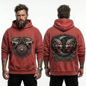 Sudadera con Capucha Roja con Lavado Ácido para Hombre, Diseño Gráfico de Graffiti 'Blood Season', Estilo Urbano Personalizado, Prenda con Capucha Desgastada - Product Image 6