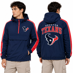 Custom Embroidery Texans Anorak Jacket <b>Men</b> Hooded <b>Pullover</b> Windbreaker Team Uniform Sportswear Wholesale Factory OEM - Product Image 1