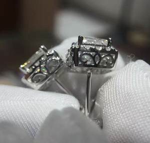Princess Cut Moissanite Diamond 925 <b>Silver</b> <b>Stud</b> Earrings With Secure Back Fine Earring For Women Everyday Wear - Product Image 3