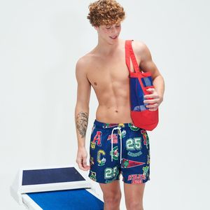 Shorts de Playa para Hombre, Color Azul Marino, Estampados, con Parches y Cierre con Cordón, Secado Rápido, Traje de Baño de Poliéster - Product Image 4