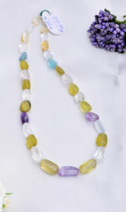 สร้อยคอหินกึ่งมัลติเจมสโตนแบบเรียบ l 16 นิ้ว หินธรรมชาติผสมแบบเรียบสำหรับทำเครื่องประดับชั้นดี - Product Image 3