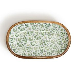 Bandeja de Servir Vintage con Estampado Floral Esmaltado |   Juego de bandejas rectangulares de madera para cocina, comedor, buffet artesanal, catering - Product Image 5