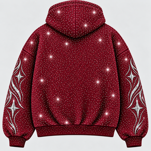 <b>Men's</b> <b>Burgundy</b> Rhinestone <b>Hoodie</b> Oversized Hip Hop Sparkly Letter Print Hooded Sweatshirt Wholesale Rate OEM Cheap Price - Product Image 5