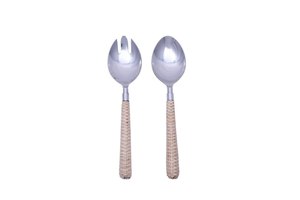 Latest Design 18/8 Stainless Steel <b>Salad</b> Servers Set With Rattan Woven Handles Eco-Friendly Kitchen Utensils At Best Price - Product Image 3
