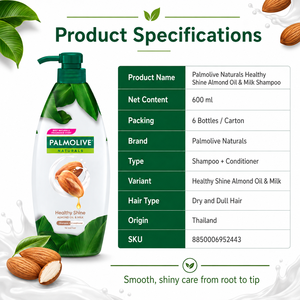 Champú Palmolive Naturals Healthy Shine con Aceite de Almendras y Leche 600ml |   2 en 1 para un cabello saludable y brillante - Product Image 3