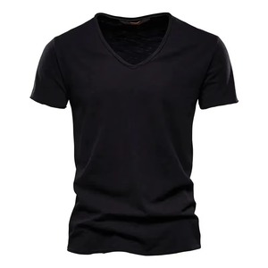Vente en gros d'usine, t-shirts pour hommes personnalisés, nouveau design, coupe classique, col en V, respirant, séchage rapide, 100% coton, fibre de bambou, toile 240g - Product Image 1