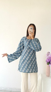 เสื้อกล้ามผ้าลินินลายพิมพ์แขนยาวสไตล์ชาวชาวปุรี สำหรับใส่ทำงานในออฟฟิศ ดีไซน์เรียบง่าย เหมาะสำหรับฤดูใบไม้ผลิ/ฤดูร้อน และฤดูใบไม้ร่วง - Product Image 3