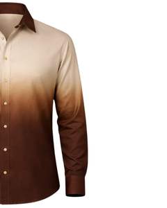 Camisa Formal para Hombre en Degradado Beige Marrón, Algodón Premium, Manga Larga, Cierre de Botones, Estilo Casual Elegante, Fabricante Personalizado, Suministro al por Mayor OEM - Product Image 4