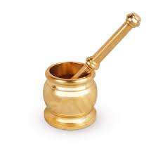 Bold Blossom Brass Mortar Pestle Set Unpolished Manual Spice <b>Grinder</b> <b>Herb</b> Mallet Food Grade Dishwasher Safe Made in India - Product Image 5