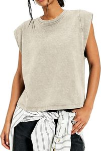 T-shirts pour femmes en coton 100% respirant, à col rond, à manches courtes, coupe ample, tricotés, couleur unie, décontractés, printemps-été, gris - Product Image 2