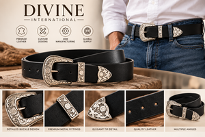 Rustic Genuine <b>Leather</b> Cowboy <b>Belt</b> for <b>Men</b> Western Ranch Fashion Accessory from Divine International - Product Image 5