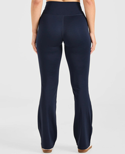 High Waist <b>Flared</b> <b>Leggings</b> Women Solid Navy Blue Knitted Spandex Nylon Full Length Stretchy Yoga Pants All Seasons Style - Product Image 3