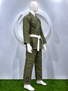 Kimono de judo vert olive en coton durable, tenue d'arts martiaux unisexe, veste d'entraînement, pantalon renforcé, ceinture blanche incluse - Product Image 5