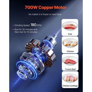 Picadora de Carne Eléctrica de 11 Libras/Minuto con Rebanadora, Embutidora de Salchichas y Cuchilla de Acero Inoxidable para Uso Doméstico en la Cocina - Product Image 3