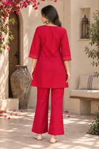 Conjunto de Top Corto y Pantalones Palazzo de Algodón Dabu Premium para Mujer – Ropa India Cómoda para Uso Casual y de Oficina - Product Image 2