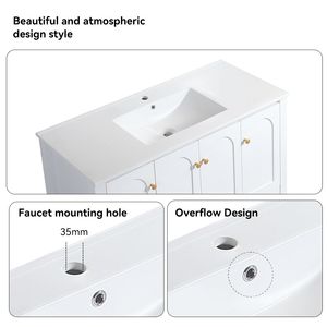 Mobile Bagno Bianco da 48 Pollici con 4 Ante a Chiusura Ammortizzata e 2 Cassetti, Ampio Spazio di Archiviazione, Combinazione con Lavabo in Ceramica - Product Image 5