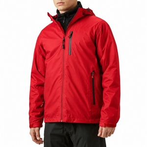 Chaqueta Bomber Roja con Capucha para Hombre, Impermeable, de Poliéster, para Otoño, con Cierre de Cremallera, Cuello Alto, Corte Regular, Bloques de Color en la Parte Delantera - Product Image 3