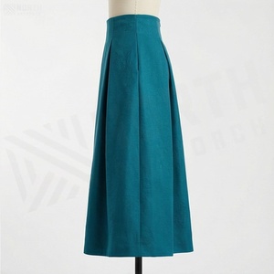 High Waist Women's <b>Woolen</b> A-Line Pleated Knee-Length <b>Skirt</b> Solid Teal Elegant Style All Seasons Wear - Product Image 3