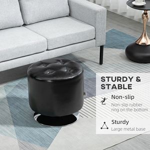 Antique Style Round PU Leather Swivel Ottoman Foot <b>Stool</b> Black Soft Velvet Thick Padding Tufting for Home Office Entry <b>Bedroom</b> - Product Image 6