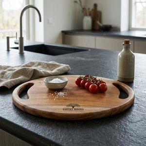 Planche à découper ronde en bois avec poignées, bloc de découpe de cuisine - Product Image 5