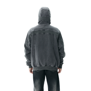 Custom High Quality <b>Men's</b> Ninja Style Half Zip Oversized Hoodie Vintage Acid Wash Balaclava Face Mask - Product Image 3