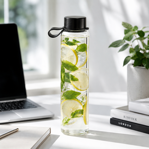 Bouteille d'eau en verre borosilicate faite à la main de 750 ml, sans plomb, réutilisable, anti-fuite, vente en gros - Product Image 1