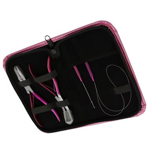 Kit professionnel d'extensions de cheveux en acier inoxydable avec pinces à extensions de haute qualité, outil à boucles, aiguille à crochet, ciseaux - Product Image 5
