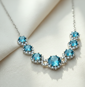 สร้อยคอไฮโดรบลูโทแพซขนาด 16 นิ้ว 12 มม. และ 10 มม. ทรงกลม ประดับเพชร CZ จี้เงินแท้ 925 ชุบทอง 18K เหมาะสำหรับงานปาร์ตี้ - Product Image 2